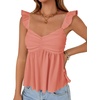 image:imageLYANER Womens Babydoll Tank Top Summer Camisole Dressy Casual Ruffle Strap Sleeveless Flowy Hem Peplum TopsCoral Pink