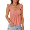 image:imageLYANER Womens Babydoll Tank Top Summer Camisole Dressy Casual Ruffle Strap Sleeveless Flowy Hem Peplum TopsCoral Pink