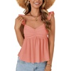 image:imageLYANER Womens Babydoll Tank Top Summer Camisole Dressy Casual Ruffle Strap Sleeveless Flowy Hem Peplum TopsCoral Pink