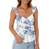 image:imageLYANER Womens Babydoll Tank Top Summer Camisole Dressy Casual Ruffle Strap Sleeveless Flowy Hem Peplum TopsFloral Dark Blue