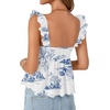 image:imageLYANER Womens Babydoll Tank Top Summer Camisole Dressy Casual Ruffle Strap Sleeveless Flowy Hem Peplum TopsFloral Dark Blue