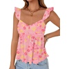 image:imageLYANER Womens Babydoll Tank Top Summer Camisole Dressy Casual Ruffle Strap Sleeveless Flowy Hem Peplum TopsFloral Dark Pink