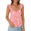 image:imageLYANER Womens Babydoll Tank Top Summer Camisole Dressy Casual Ruffle Strap Sleeveless Flowy Hem Peplum TopsFloral Dark Pink