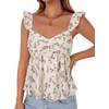image:imageLYANER Womens Babydoll Tank Top Summer Camisole Dressy Casual Ruffle Strap Sleeveless Flowy Hem Peplum TopsFlower Light Beige