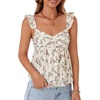 image:imageLYANER Womens Babydoll Tank Top Summer Camisole Dressy Casual Ruffle Strap Sleeveless Flowy Hem Peplum TopsFlower Light Beige