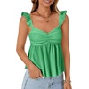 image:imageLYANER Womens Babydoll Tank Top Summer Camisole Dressy Casual Ruffle Strap Sleeveless Flowy Hem Peplum TopsGrass Green