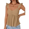 image:imageLYANER Womens Babydoll Tank Top Summer Camisole Dressy Casual Ruffle Strap Sleeveless Flowy Hem Peplum TopsLight Khaki