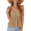 image:imageLYANER Womens Babydoll Tank Top Summer Camisole Dressy Casual Ruffle Strap Sleeveless Flowy Hem Peplum TopsLight Khaki