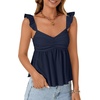 image:imageLYANER Womens Babydoll Tank Top Summer Camisole Dressy Casual Ruffle Strap Sleeveless Flowy Hem Peplum TopsNavy Blue