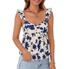image:imageLYANER Womens Babydoll Tank Top Summer Camisole Dressy Casual Ruffle Strap Sleeveless Flowy Hem Peplum TopsNavy Blue Flower