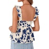 image:imageLYANER Womens Babydoll Tank Top Summer Camisole Dressy Casual Ruffle Strap Sleeveless Flowy Hem Peplum TopsNavy Blue Flower