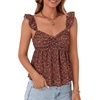 image:imageLYANER Womens Babydoll Tank Top Summer Camisole Dressy Casual Ruffle Strap Sleeveless Flowy Hem Peplum TopsOrange Red Floral