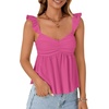 image:imageLYANER Womens Babydoll Tank Top Summer Camisole Dressy Casual Ruffle Strap Sleeveless Flowy Hem Peplum TopsRose Red