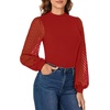 image:imageLYANER Womens Casual Mesh Sleeve Shirts Elegant Blouse Spring TopsRed