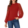 image:imageLYANER Womens Casual Mesh Sleeve Shirts Elegant Blouse Spring TopsRed