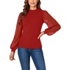 image:imageLYANER Womens Casual Mesh Sleeve Shirts Elegant Blouse Spring TopsRed
