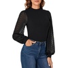 image:imageLYANER Womens Casual Mesh Sleeve Shirts Elegant Blouse Spring TopsSolid Black