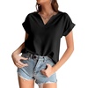 image:imageLYANER Womens Casual Notched V Neck Rolled Short Sleeve Work Blouse TShirt TopBlack