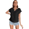 image:imageLYANER Womens Casual Notched V Neck Rolled Short Sleeve Work Blouse TShirt TopBlack