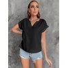 image:imageLYANER Womens Casual Notched V Neck Rolled Short Sleeve Work Blouse TShirt TopBlack