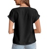 image:imageLYANER Womens Casual Notched V Neck Rolled Short Sleeve Work Blouse TShirt TopBlack