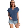 image:imageLYANER Womens Casual Notched V Neck Rolled Short Sleeve Work Blouse TShirt TopDusty Blue