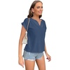 image:imageLYANER Womens Casual Notched V Neck Rolled Short Sleeve Work Blouse TShirt TopDusty Blue