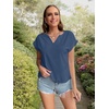 image:imageLYANER Womens Casual Notched V Neck Rolled Short Sleeve Work Blouse TShirt TopDusty Blue