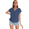 image:imageLYANER Womens Casual Notched V Neck Rolled Short Sleeve Work Blouse TShirt TopDusty Blue