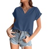 image:imageLYANER Womens Casual Notched V Neck Rolled Short Sleeve Work Blouse TShirt TopDusty Blue
