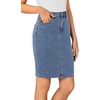 image:imageLYANER Womens Casual Stretch High Waist Bodycon Denim Jean Midi Skirt with PocketsLight Blue
