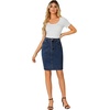 image:imageLYANER Womens Casual Stretch High Waist Bodycon Denim Jean Midi Skirt with PocketsPure Dark Blue