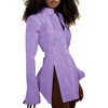image:imageLYANER Womens Collar V Neck Blouse Long Sleeve Button Down Split Hem Long Shirt TopPurple