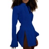 image:imageLYANER Womens Collar V Neck Blouse Long Sleeve Button Down Split Hem Long Shirt TopRoyal Blue