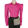 image:imageLYANER Womens Collar V Neck Button Down Split Hem Puff Long Sleeve Shirt Blouse TopRose