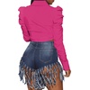 image:imageLYANER Womens Collar V Neck Button Down Split Hem Puff Long Sleeve Shirt Blouse TopRose