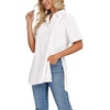 image:imageLYANER Womens Collar V Neck Split Hem Button Down Short Sleeve Long Shirt Blouse Tunic Top White Medium