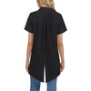 image:imageLYANER Womens Collar V Neck Split Hem Button Down Short Sleeve Long Shirt Blouse Tunic TopBlack