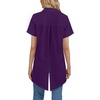 image:imageLYANER Womens Collar V Neck Split Hem Button Down Short Sleeve Long Shirt Blouse Tunic TopDark Purple