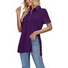 image:imageLYANER Womens Collar V Neck Split Hem Button Down Short Sleeve Long Shirt Blouse Tunic TopDark Purple