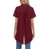 image:imageLYANER Womens Collar V Neck Split Hem Button Down Short Sleeve Long Shirt Blouse Tunic TopDeep Red