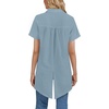 image:imageLYANER Womens Collar V Neck Split Hem Button Down Short Sleeve Long Shirt Blouse Tunic TopDusty Blue