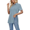 image:imageLYANER Womens Collar V Neck Split Hem Button Down Short Sleeve Long Shirt Blouse Tunic TopDusty Blue