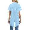 image:imageLYANER Womens Collar V Neck Split Hem Button Down Short Sleeve Long Shirt Blouse Tunic TopLight Blue