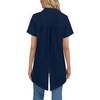 image:imageLYANER Womens Collar V Neck Split Hem Button Down Short Sleeve Long Shirt Blouse Tunic TopNavy Blue
