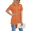 image:imageLYANER Womens Collar V Neck Split Hem Button Down Short Sleeve Long Shirt Blouse Tunic TopOrange