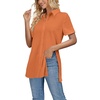 image:imageLYANER Womens Collar V Neck Split Hem Button Down Short Sleeve Long Shirt Blouse Tunic TopOrange