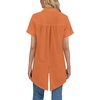 image:imageLYANER Womens Collar V Neck Split Hem Button Down Short Sleeve Long Shirt Blouse Tunic TopOrange