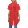 image:imageLYANER Womens Collar V Neck Split Hem Button Down Short Sleeve Long Shirt Blouse Tunic TopRed