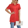 image:imageLYANER Womens Collar V Neck Split Hem Button Down Short Sleeve Long Shirt Blouse Tunic TopRed